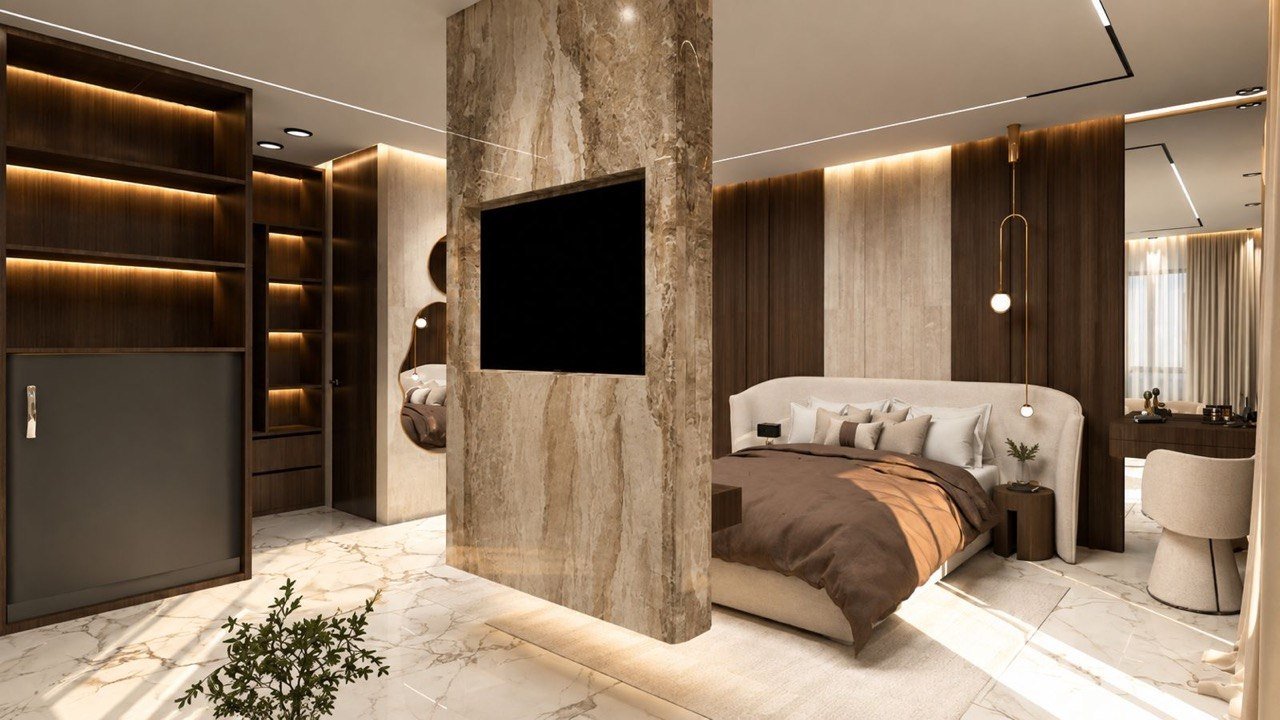 Chambre bois et marbre