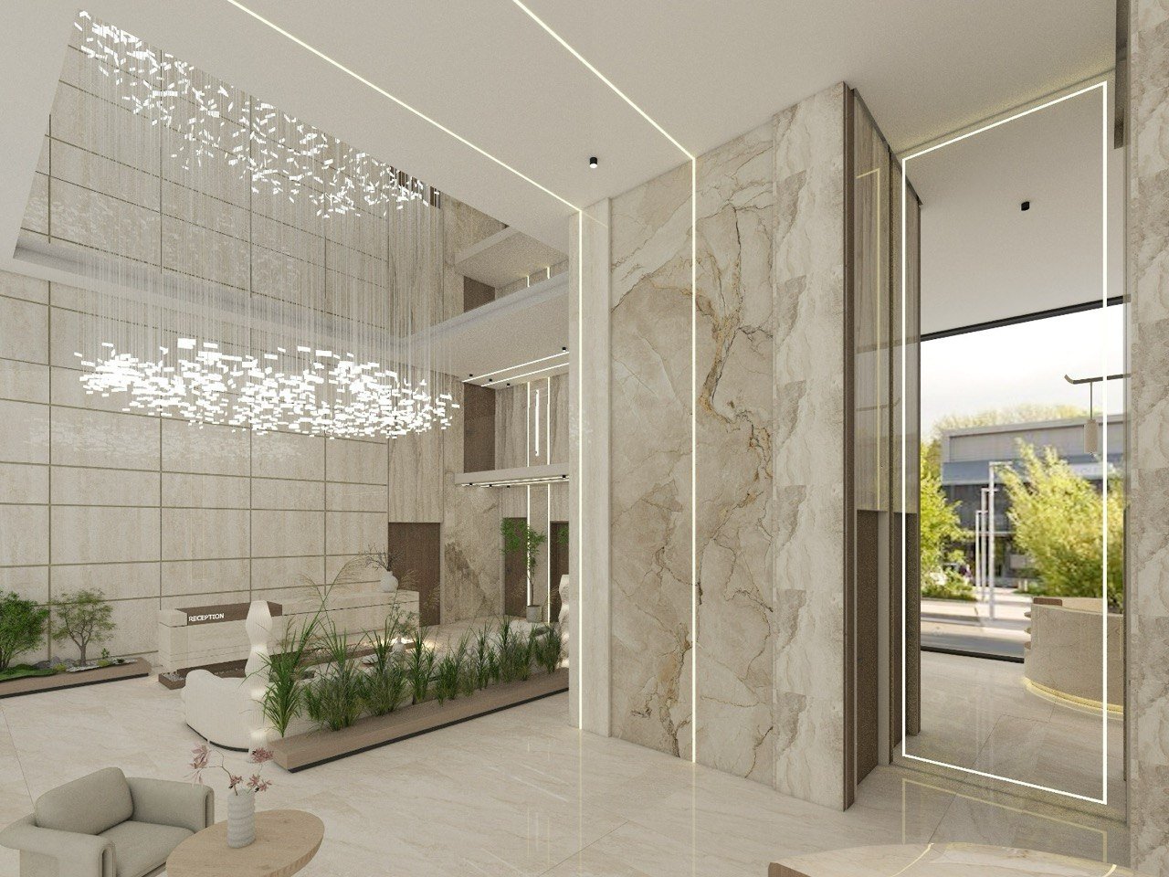 Lobby en double hauteur d'un hôtel 4 étoiles à Nador, conçu par Design Arc House